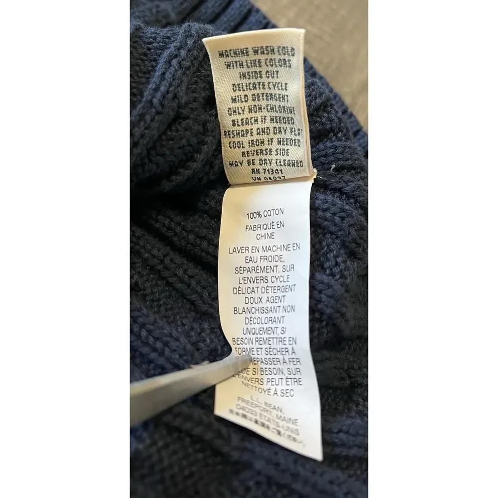 LL Bean Sweater Full Zip Men’s Sz 1X Holiday Cable Knit Blue 100% Cotton 251834